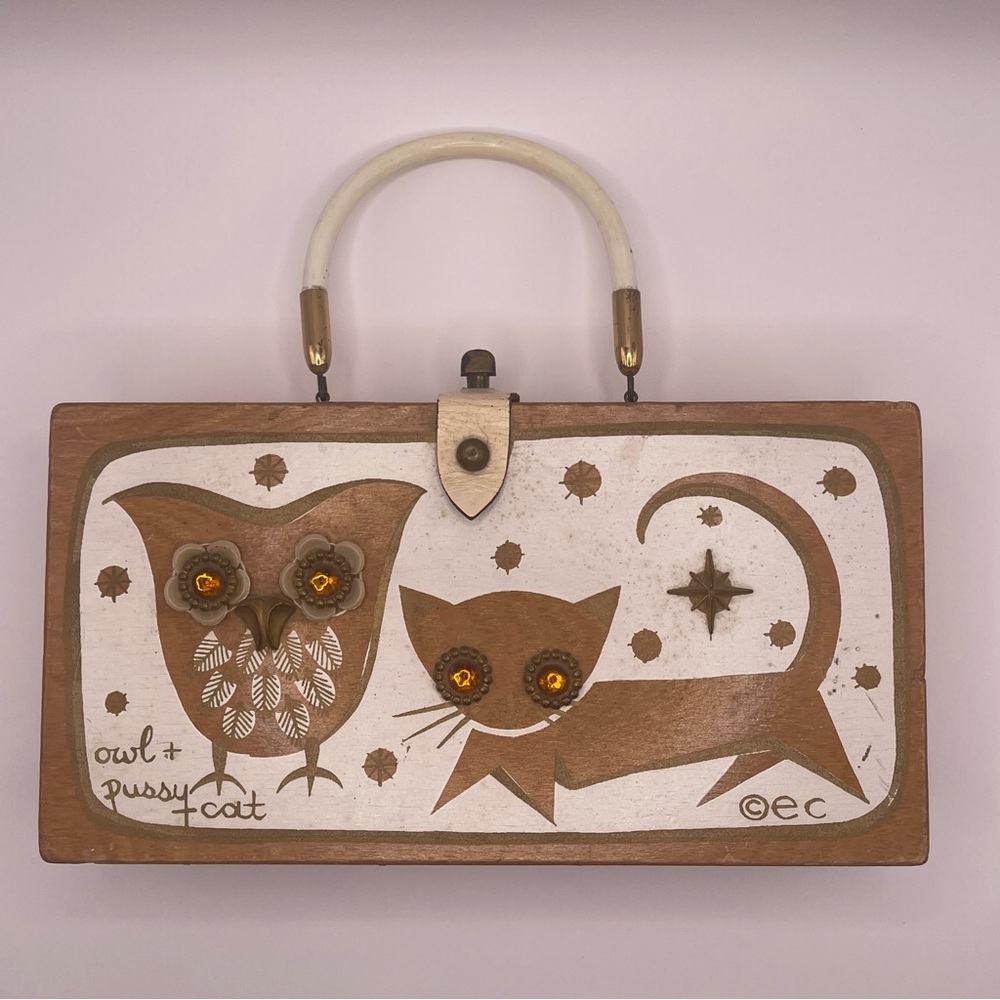 Enid Collins of Texas Vintage Owl Pussycat Box Bag Handbag Rare 1965